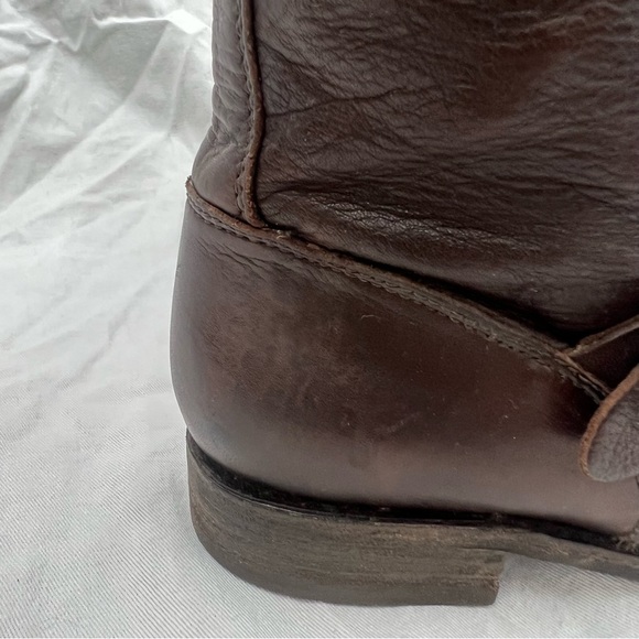 Frye harness buckle strap brown leather mid calf boots moto riding motorcycle 7B - Picture 12 of 16